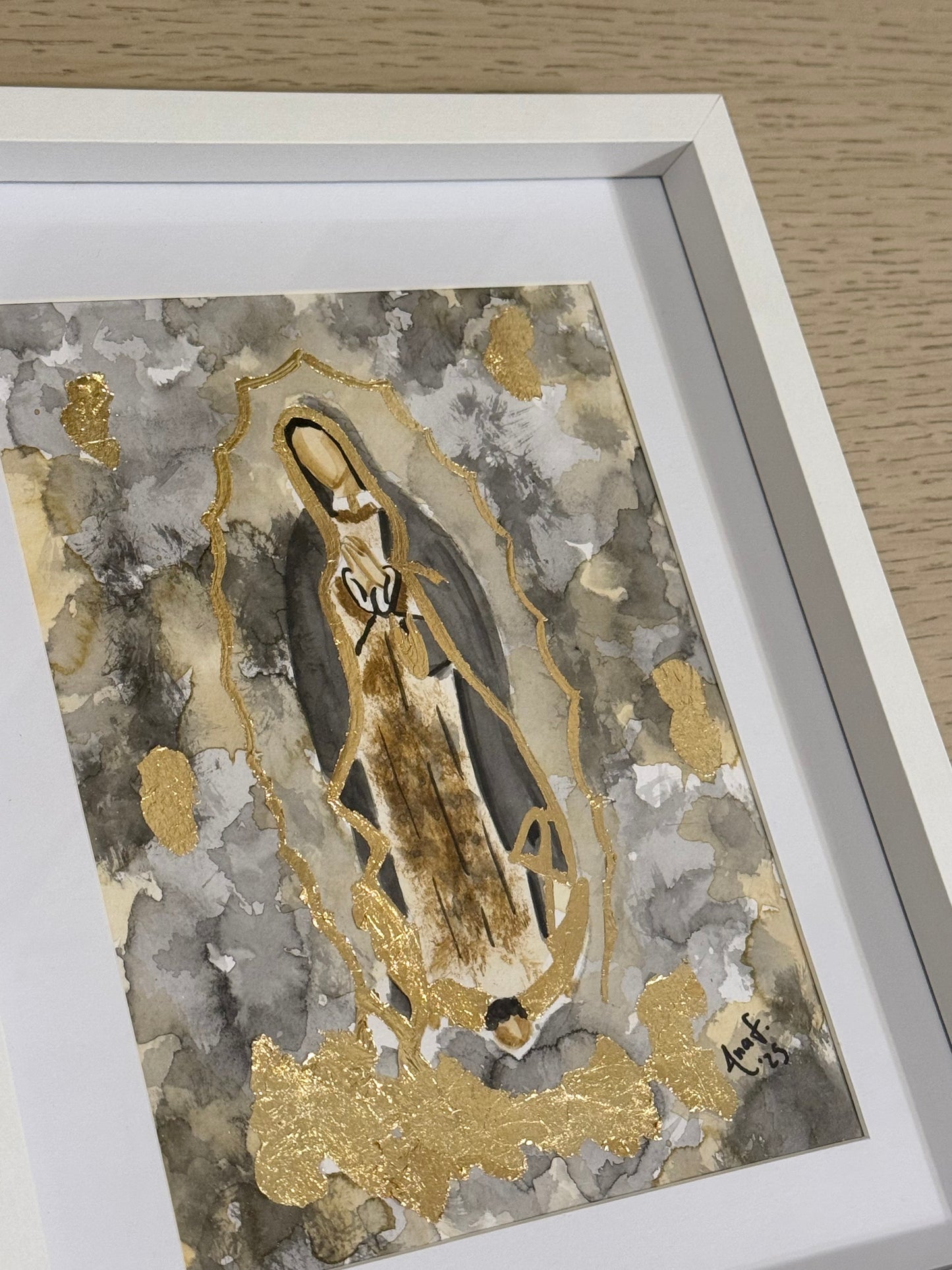 Cuadro Virgen de Guadalupe Acuarela con Hoja de Oro