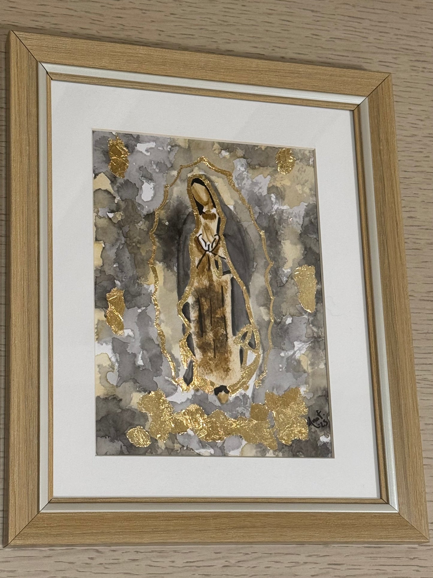 Cuadro Virgen de Guadalupe Acuarela con Hoja de Oro