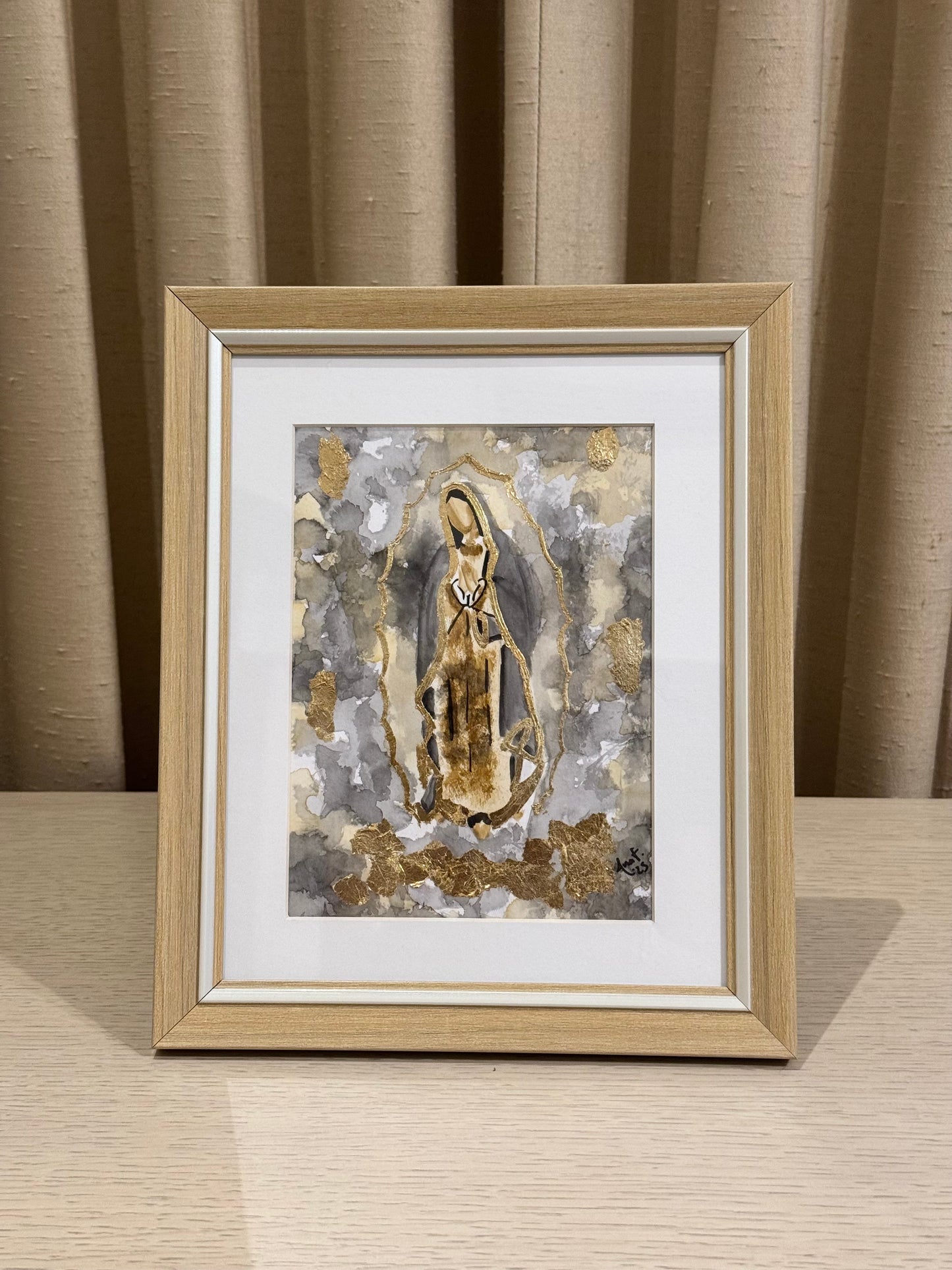 Cuadro Virgen de Guadalupe Acuarela con Hoja de Oro
