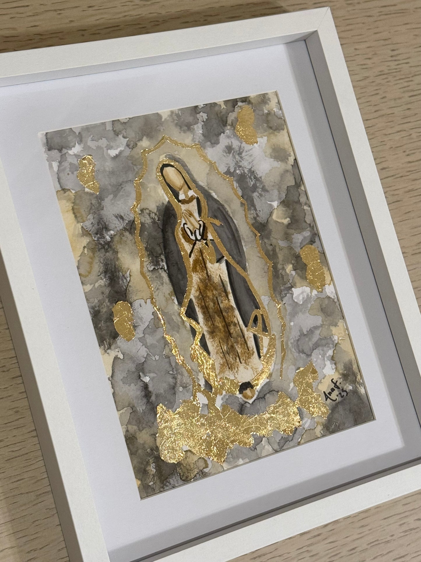 Cuadro Virgen de Guadalupe Acuarela con Hoja de Oro