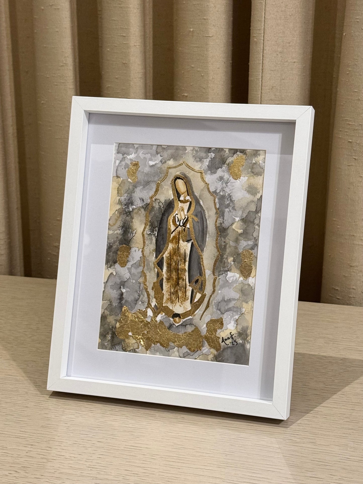 Cuadro Virgen de Guadalupe Acuarela con Hoja de Oro