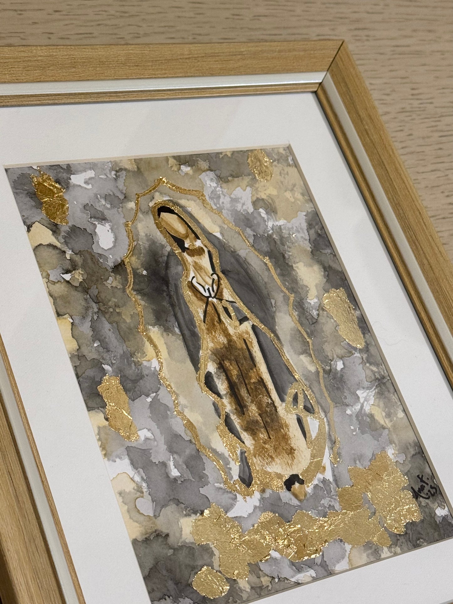 Cuadro Virgen de Guadalupe Acuarela con Hoja de Oro