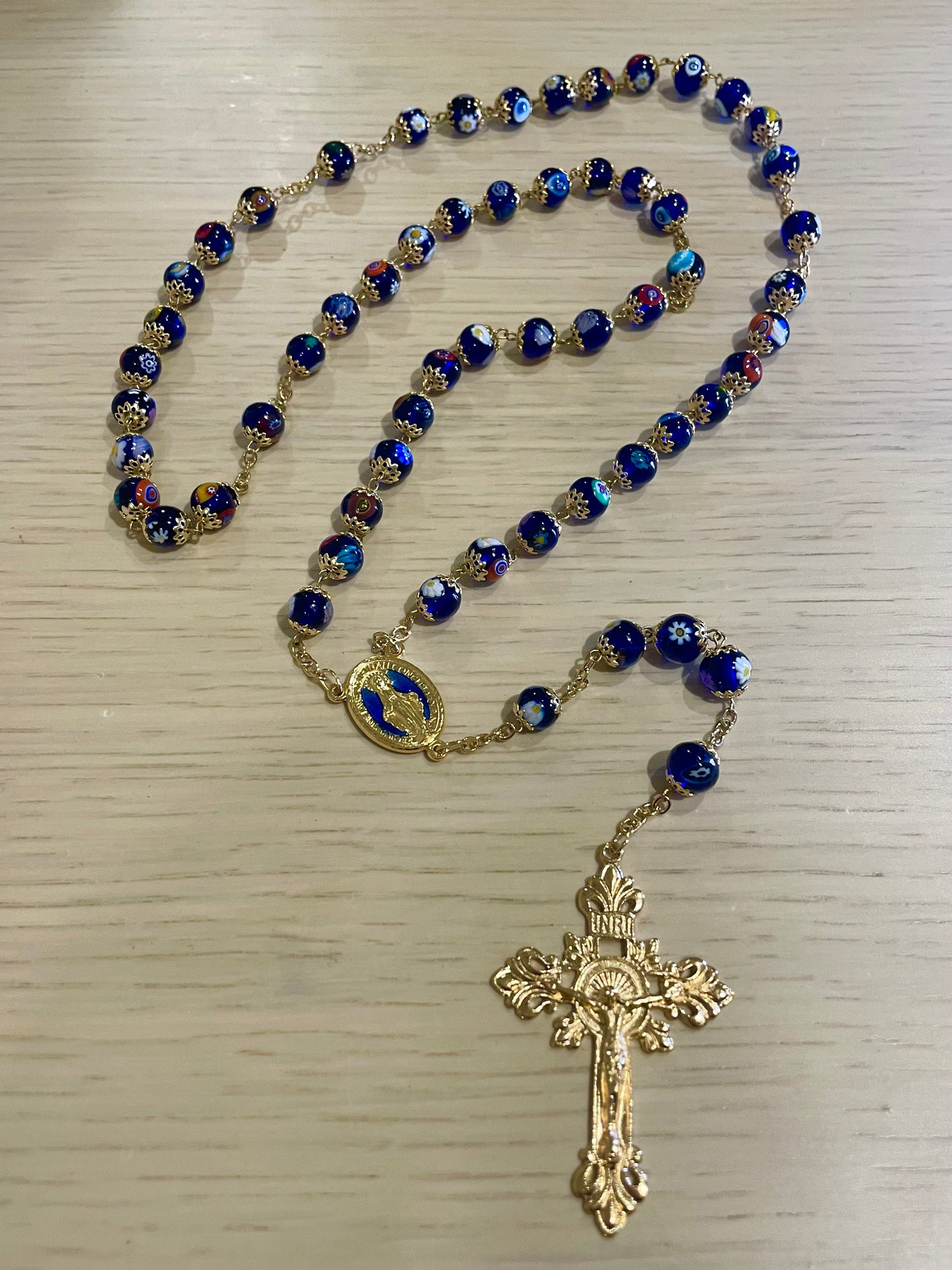 Rosario Italiano Cristal de Murano Azul