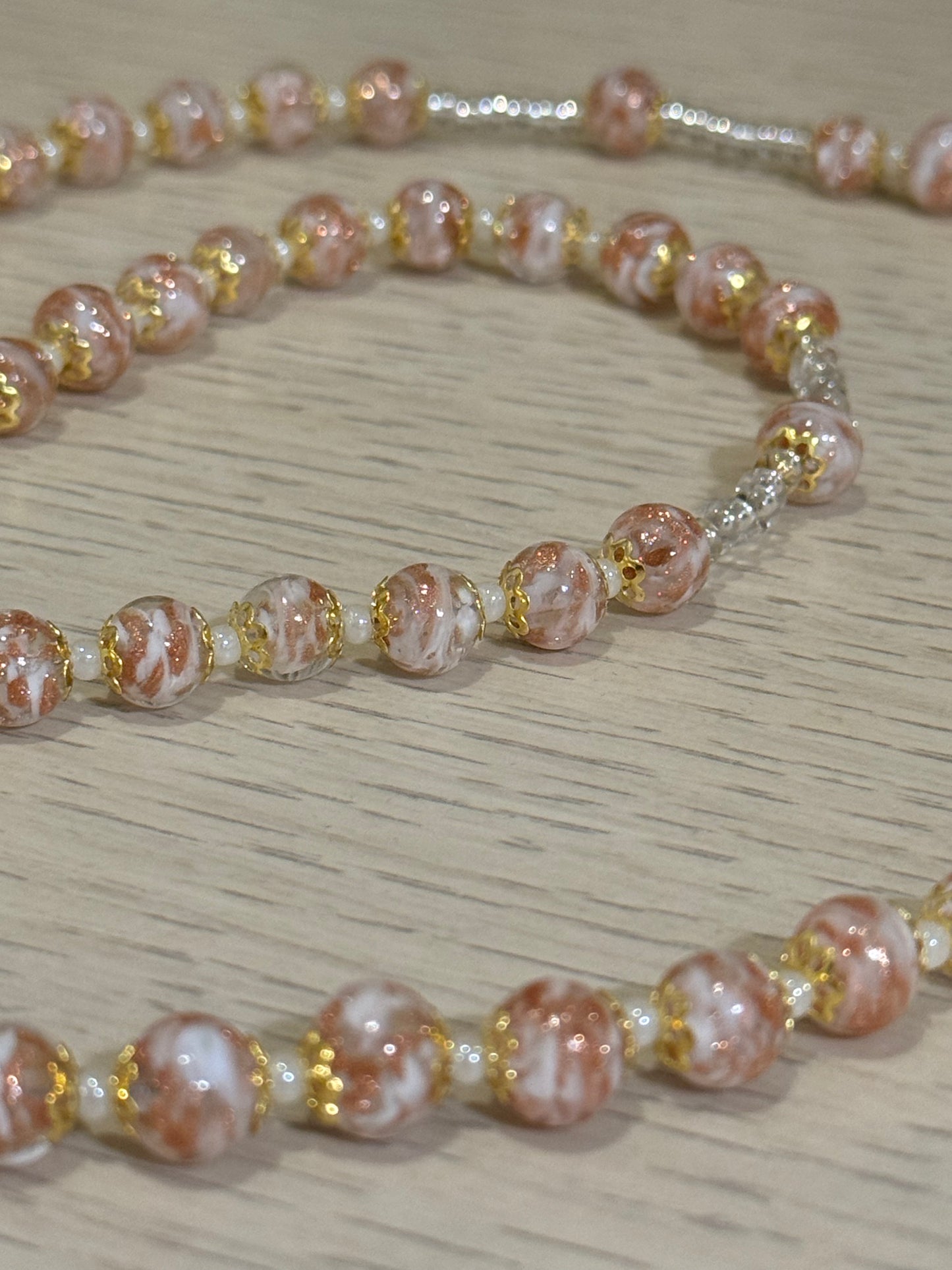 Rosario Italiano Cristal de Murano Blanco con Rosa