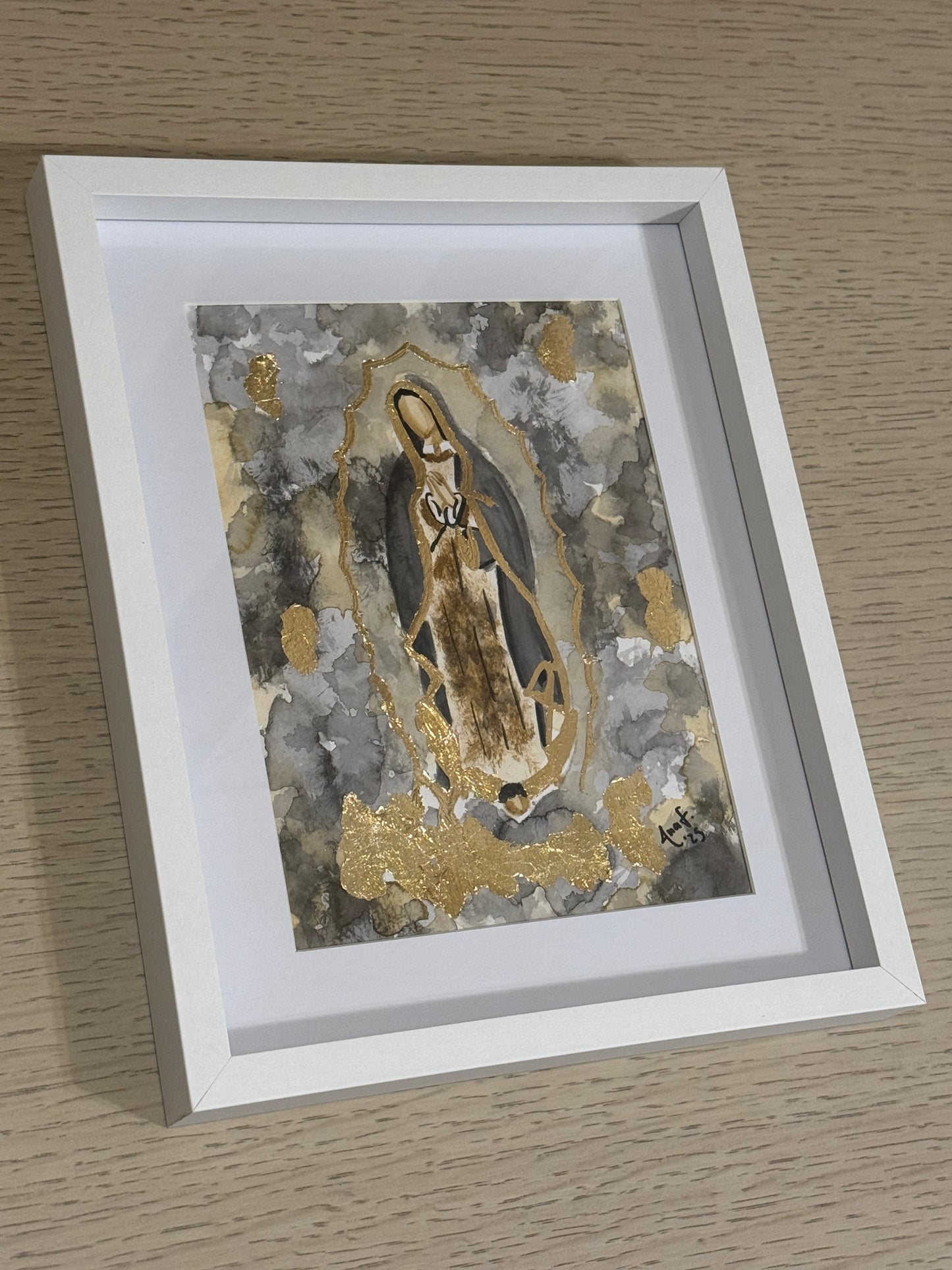 Cuadro Virgen de Guadalupe Acuarela con Hoja de Oro