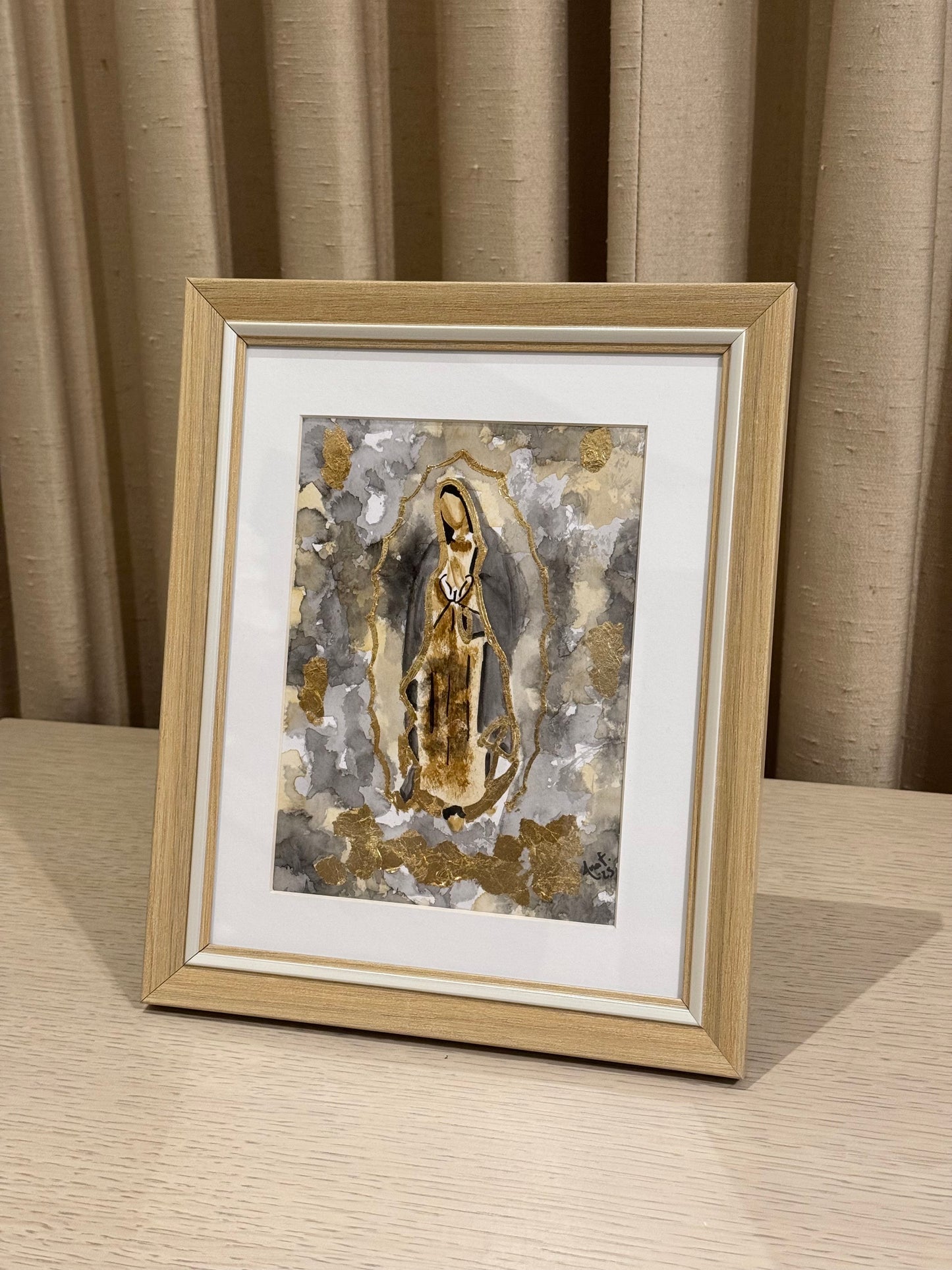 Cuadro Virgen de Guadalupe Acuarela con Hoja de Oro