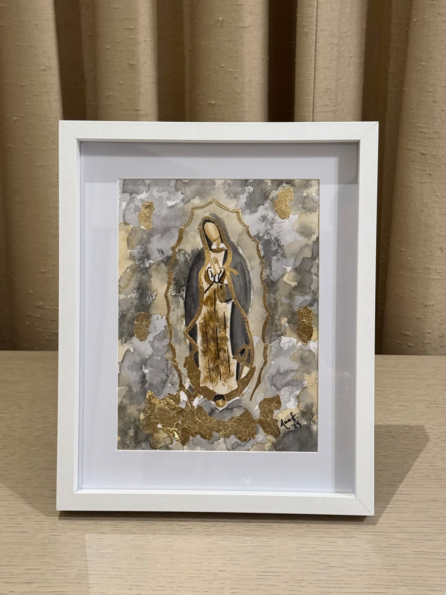 Cuadro Virgen de Guadalupe Acuarela con Hoja de Oro