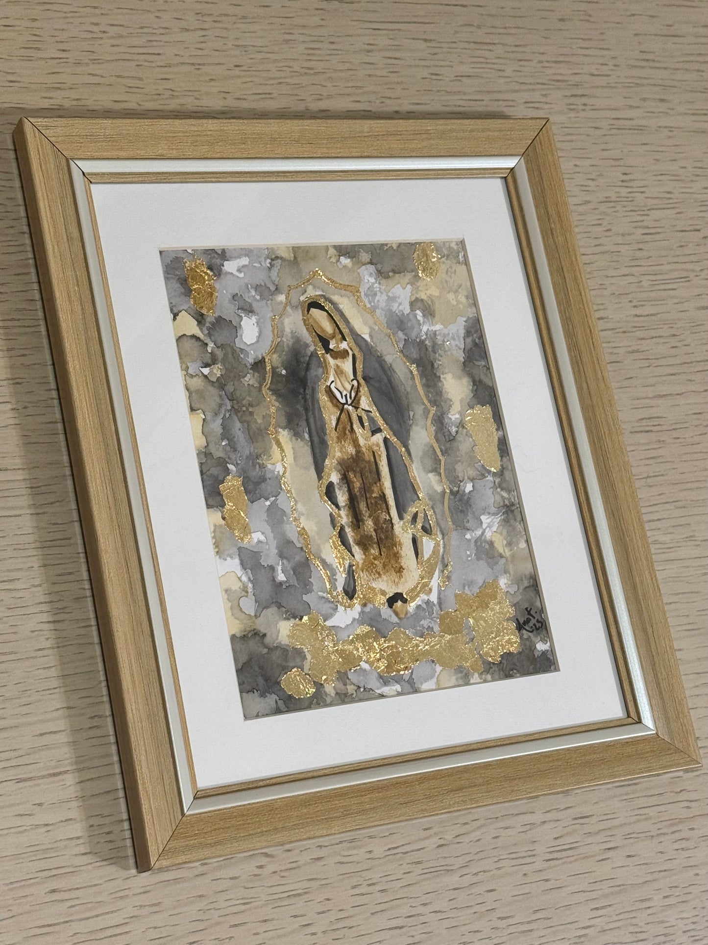 Cuadro Virgen de Guadalupe Acuarela con Hoja de Oro