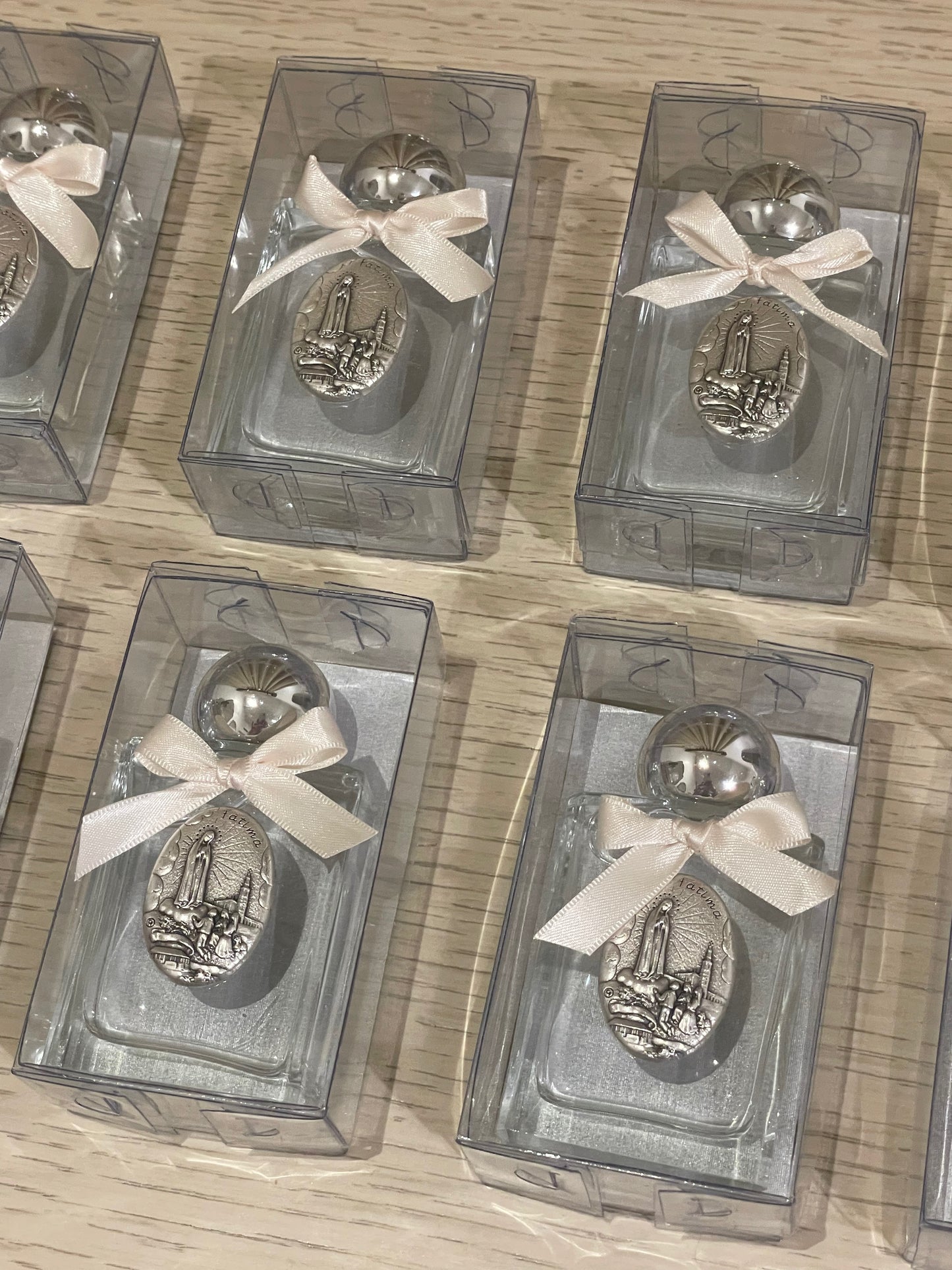 Botellita para Agua Bendita de la Virgen de Fátima - Rectangular / Paquete de 10 piezas