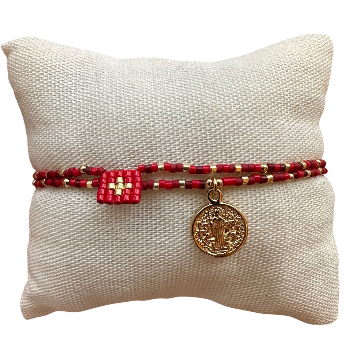 Pulsera doble Medalla y Cruz / Paquete de 10 piezas