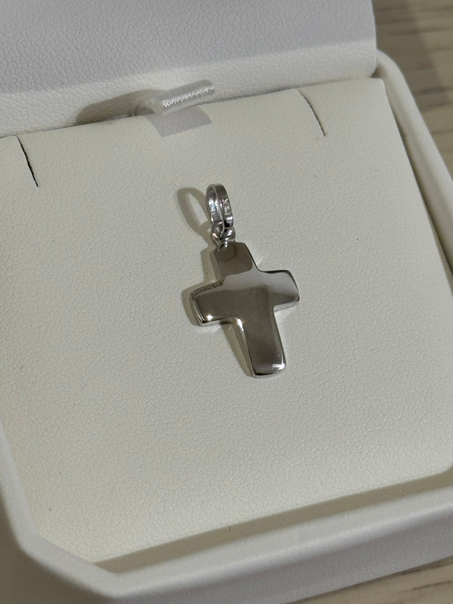 Cruz Oro Blanco 14K y Cadena de Oro Blanco 14K