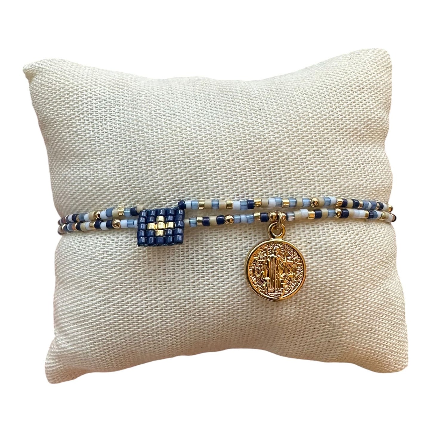 Pulsera doble Medalla y Cruz / Paquete de 10 piezas