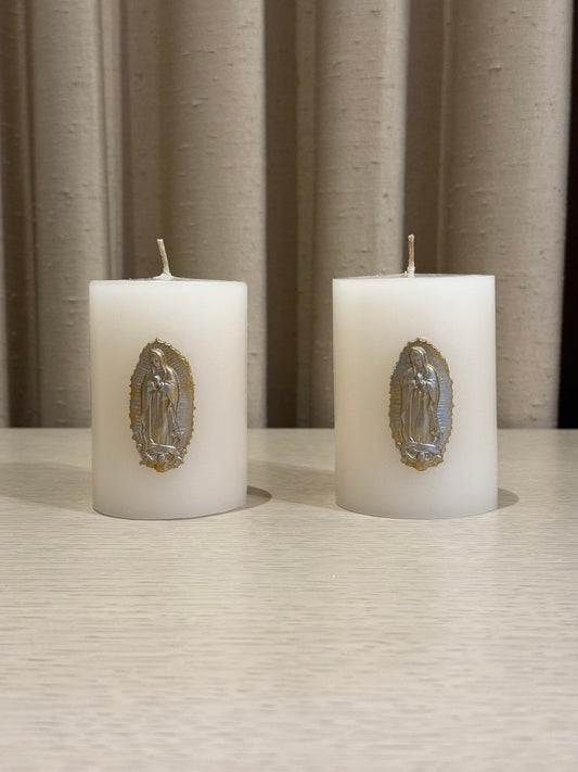 Mini Cirio de Virgen de Guadalupe 7 x 10 cm / Paquete de 10 piezas