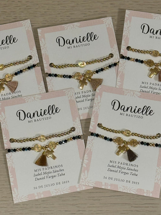Pulsera de San Benito con mini borla de colores - Juego de Dos Pulseras / Paquete de 10 piezas