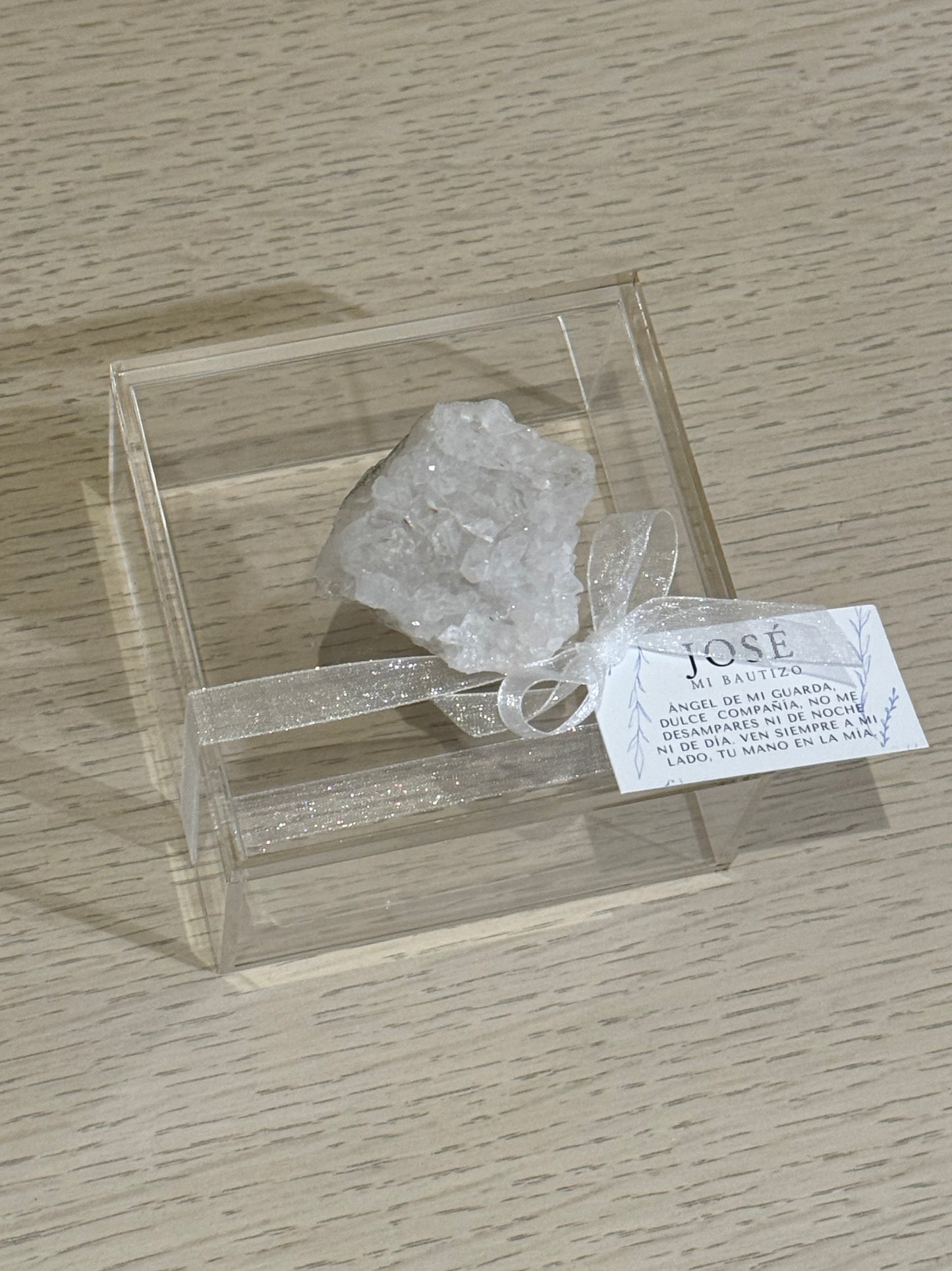 Alhajero de Acrílico Cristal con Cluster de Cuarzo Blanco 10 x 10 cm / Paquete de 10 piezas