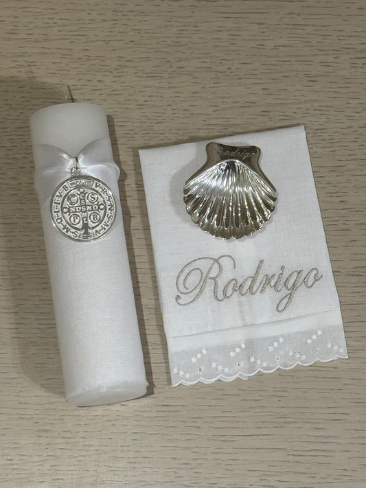 Set de Bautizo con Medalla de San Benito - Personalizado