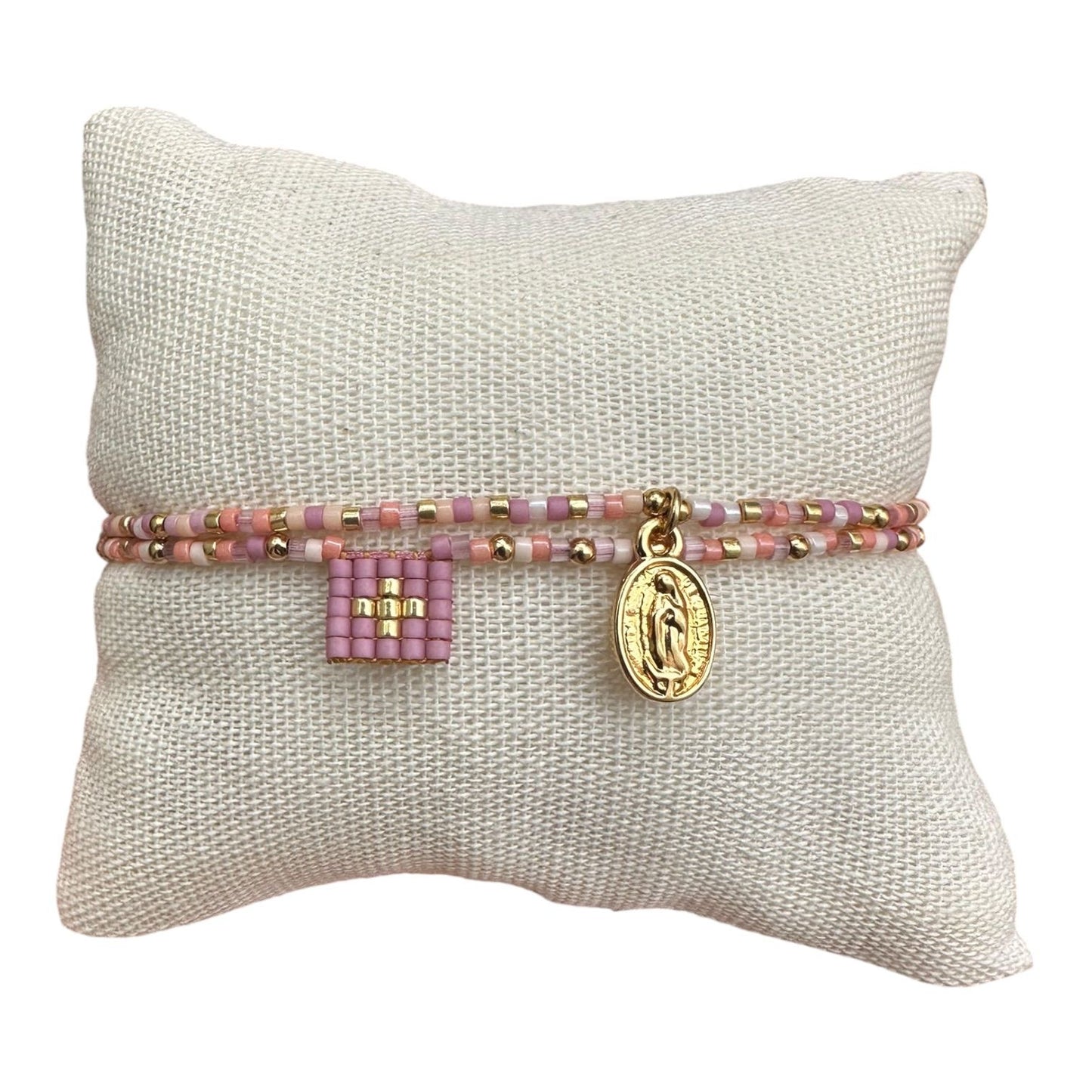 Pulsera doble Medalla y Cruz / Paquete de 10 piezas