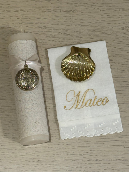 Set de Bautizo con Medalla de San Benito - Personalizado