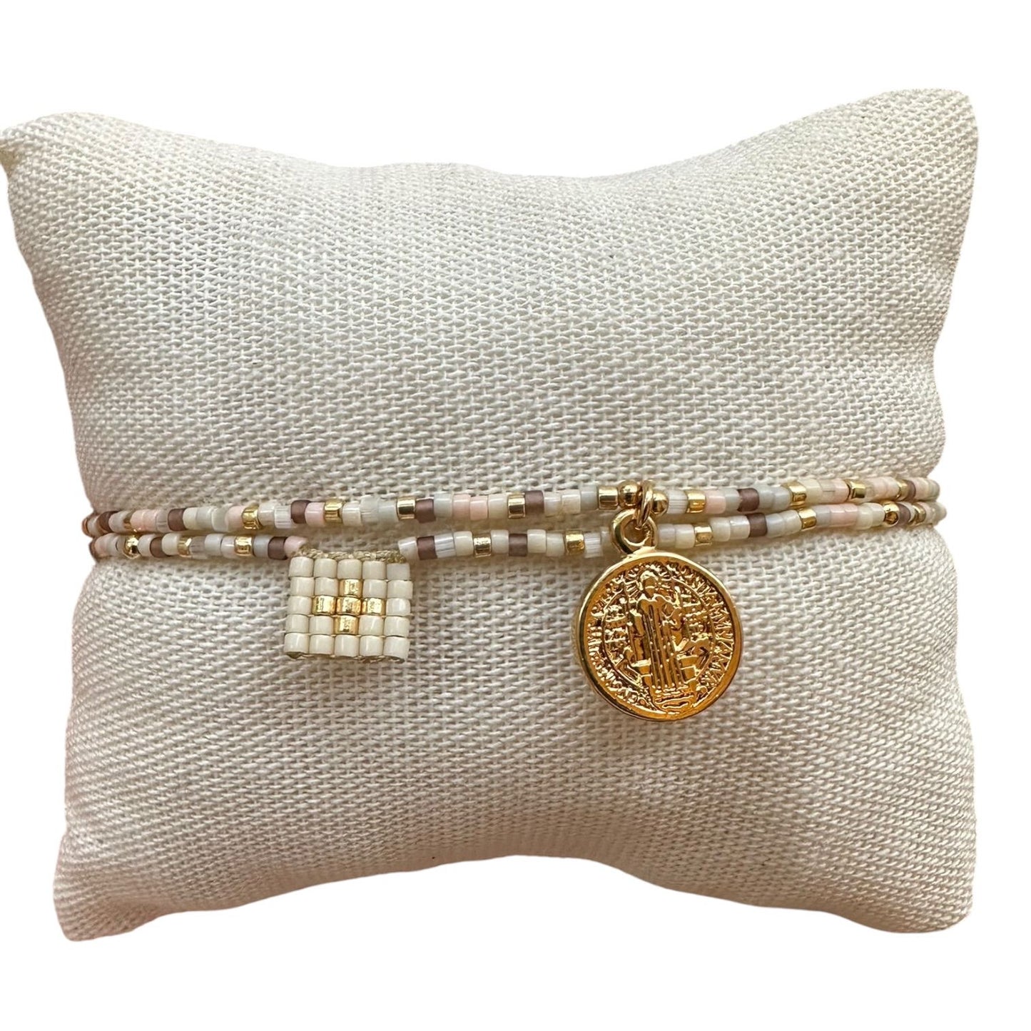 Pulsera doble Medalla y Cruz / Paquete de 10 piezas