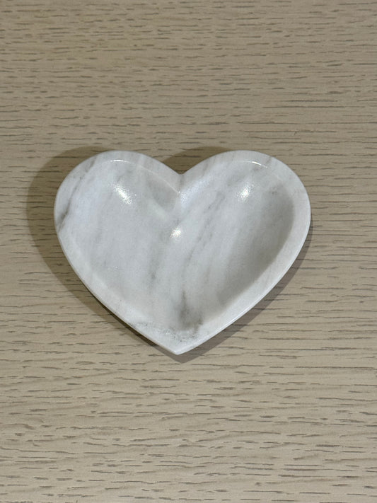 Platito Alhajero de Corazón Mármol Blanco 12 x 11 cm / Paquete de 10 piezas