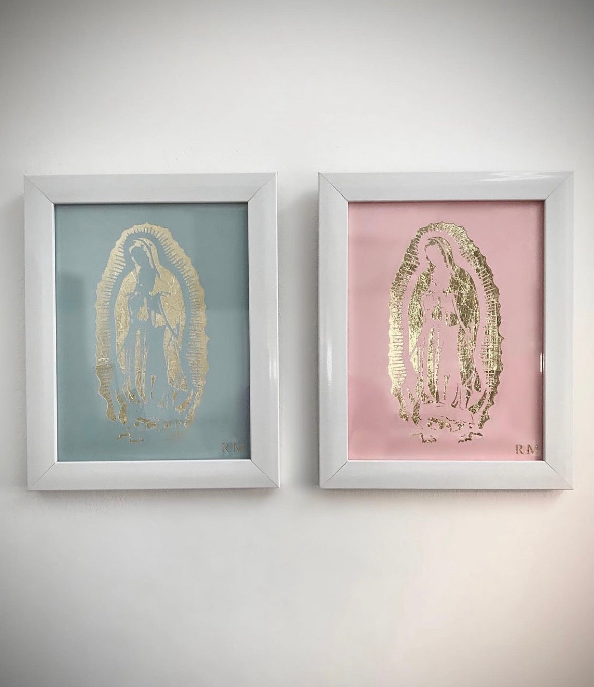 Cuadro Virgen de Guadalupe Hoja de Oro Fondo Rosa